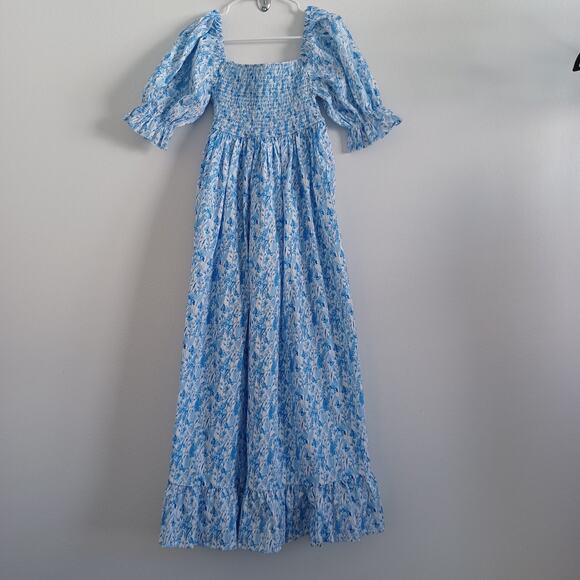 Nothing Fits But Maternity Dress Women S Blue Floral Kiko Smocked Sleeve Cottage - Picture 1 of 7